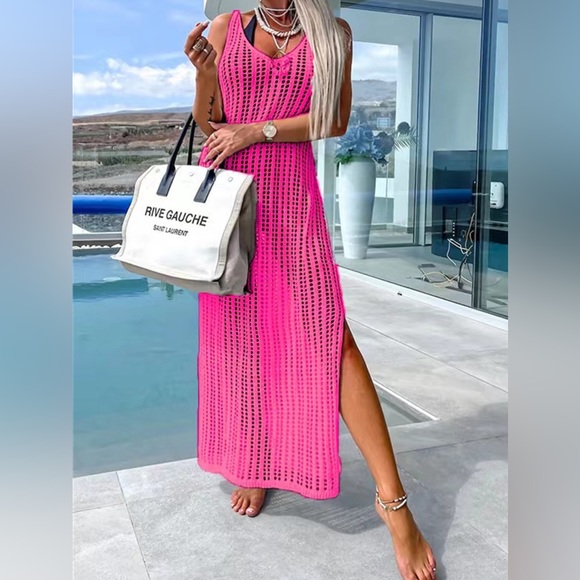 Openwork Slit Cutout Wide Strap Dress - Picture 1 of 16